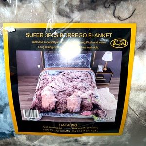 3pc Tiger Sherpa Flannel REVERSIBLE Comforter Set CALI KING NEW